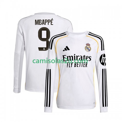 Camisolas de futebol Real Madrid Kylian Mbappé 9 Equipamento Principal 2025/26 Manga Comprida Camisolas de futebol Real Madrid Kylian Mbappé 9 Equipamento Principal 2025/26 Manga Comprida